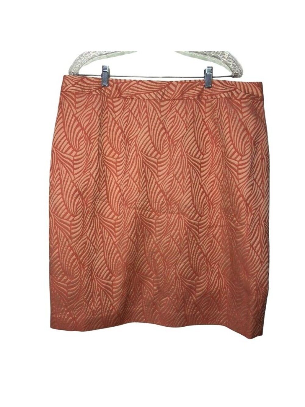 Calvin Klein Women Plus Size 16W Jacquard Coral & Peach Pencil Skirt Leaf Design